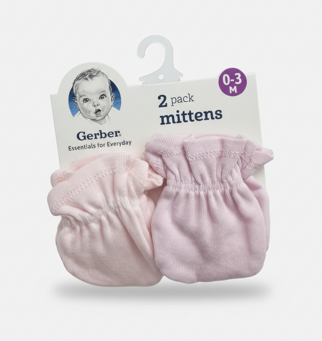 Gerber Baby Girls' 2-Pack Mittens, Pink/Lavender, 0-3 Months (624632 G02 0/3) - Preggy Plus