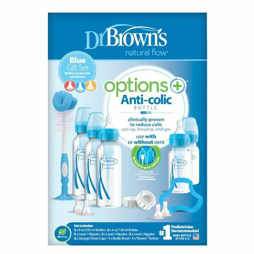 Dr Brown's Natural Flow Options+ Blue Bottle Gift Set (Narrow) - Preggy Plus