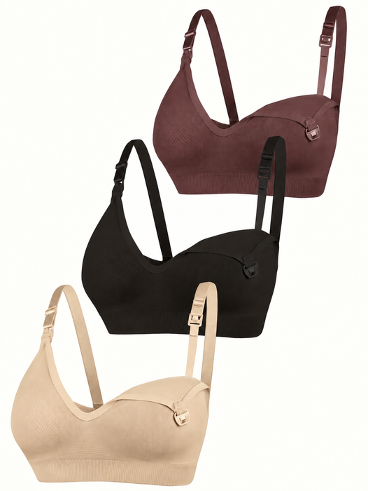The ComfortFit Nursing Bra - XL, Set of 3 (Black, White, Wine Red)