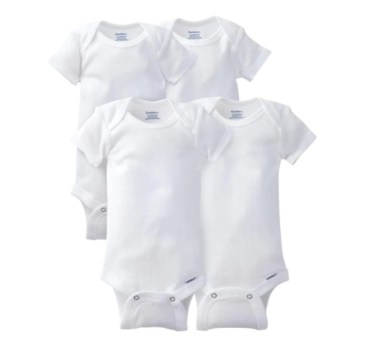 Gerber 4-Pack Toddler White Short Sleeve Onesies® Bodysuits, 24 Months (850214230 102 24M) - Preggy Plus