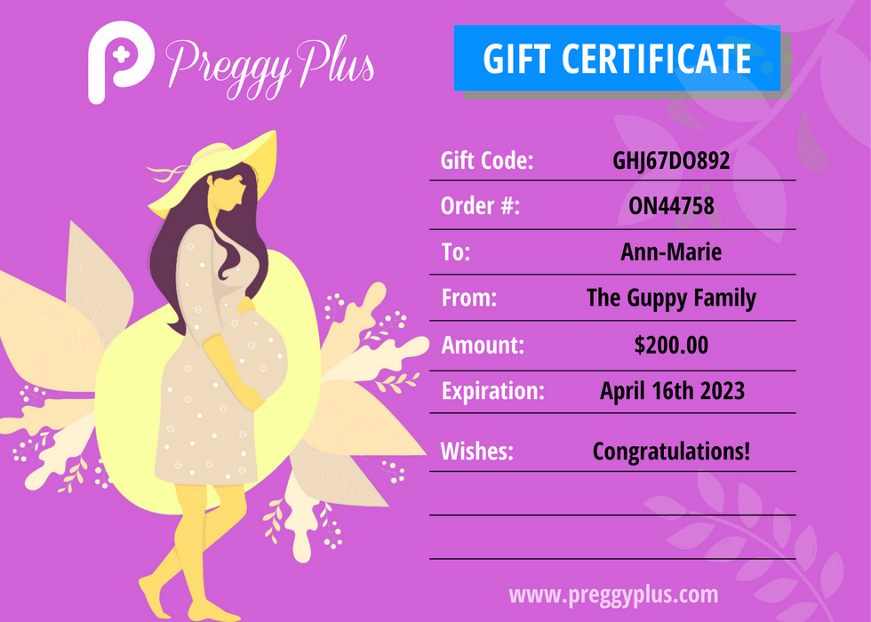 Gift Certificate - Purple Design - Preggy Plus