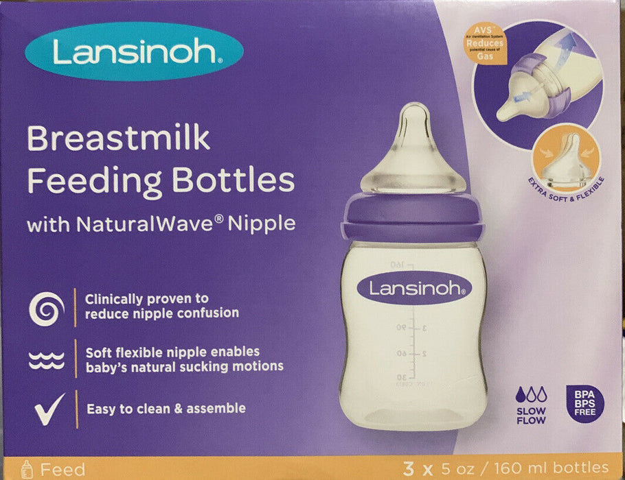 Lansinoh Breastfeeding Bottles with NaturalWave Nipple, 5 Ounces, Pack of 3 - Preggy Plus